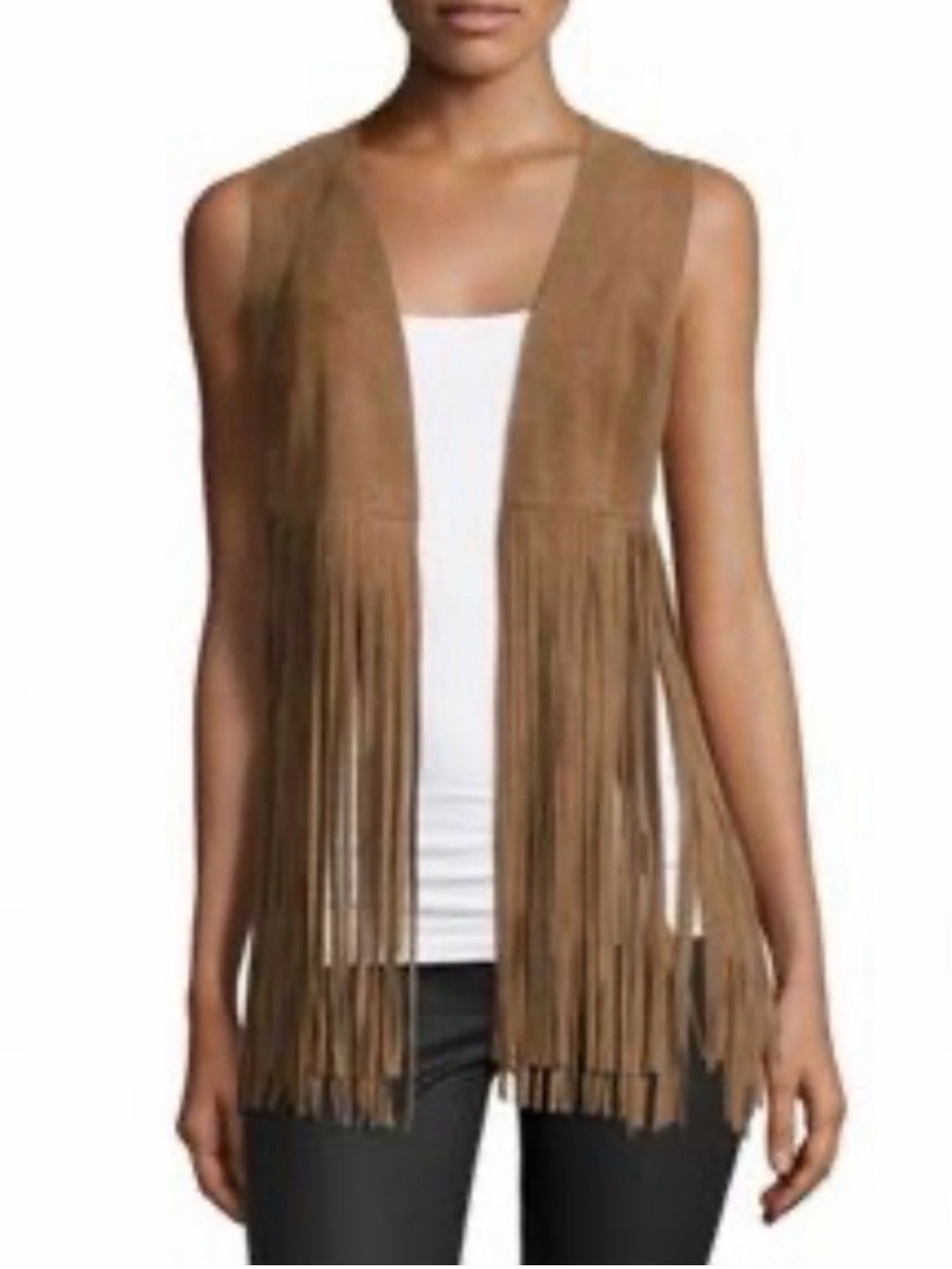 Lamarque light brown Suede Sonia Fringe Vest